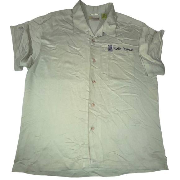 Cubavera Rolls-Royce Embroidered Camp Shirt Mens Large Green Short Sleeve Rayon